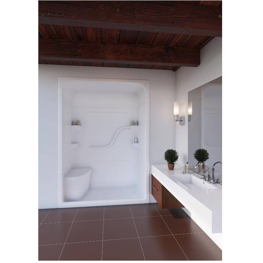 60" x 33.25" Madison 5, 1 Piece Acrylic Shower Cabinet - with Right Hand Drain & Left Seat, White