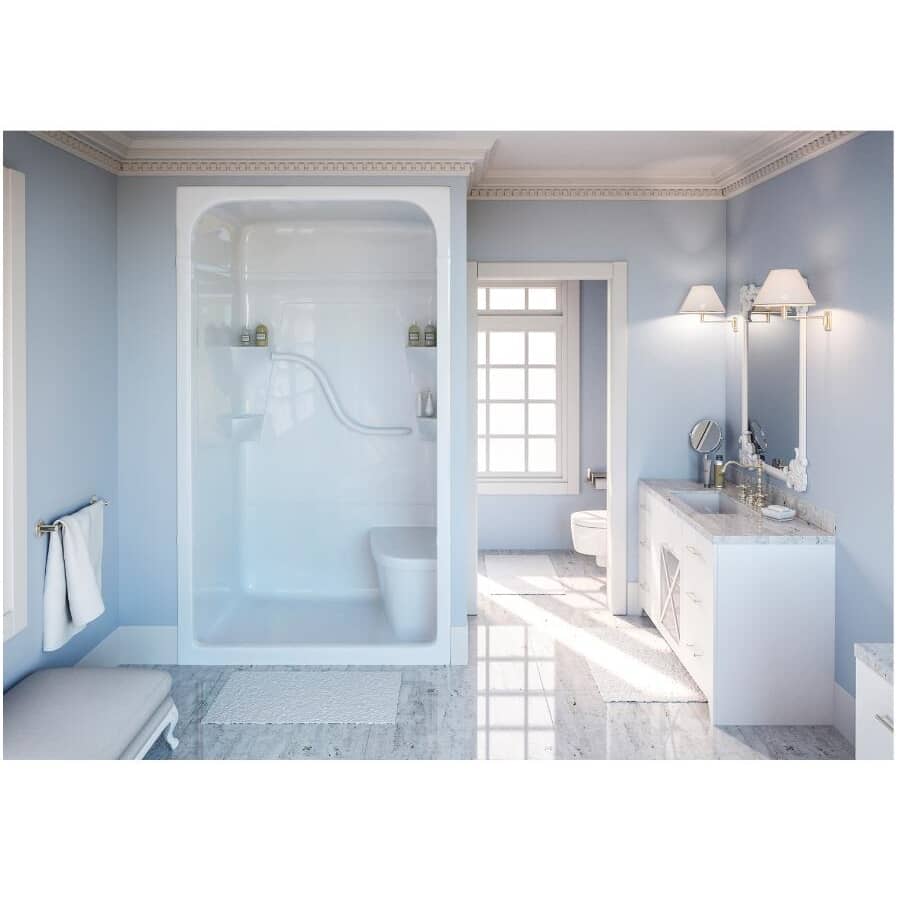 50" x 33.5" Madison 4, 1 Piece Acrylic Shower Cabinet - with Left Hand Plumbing & Right Seat, White