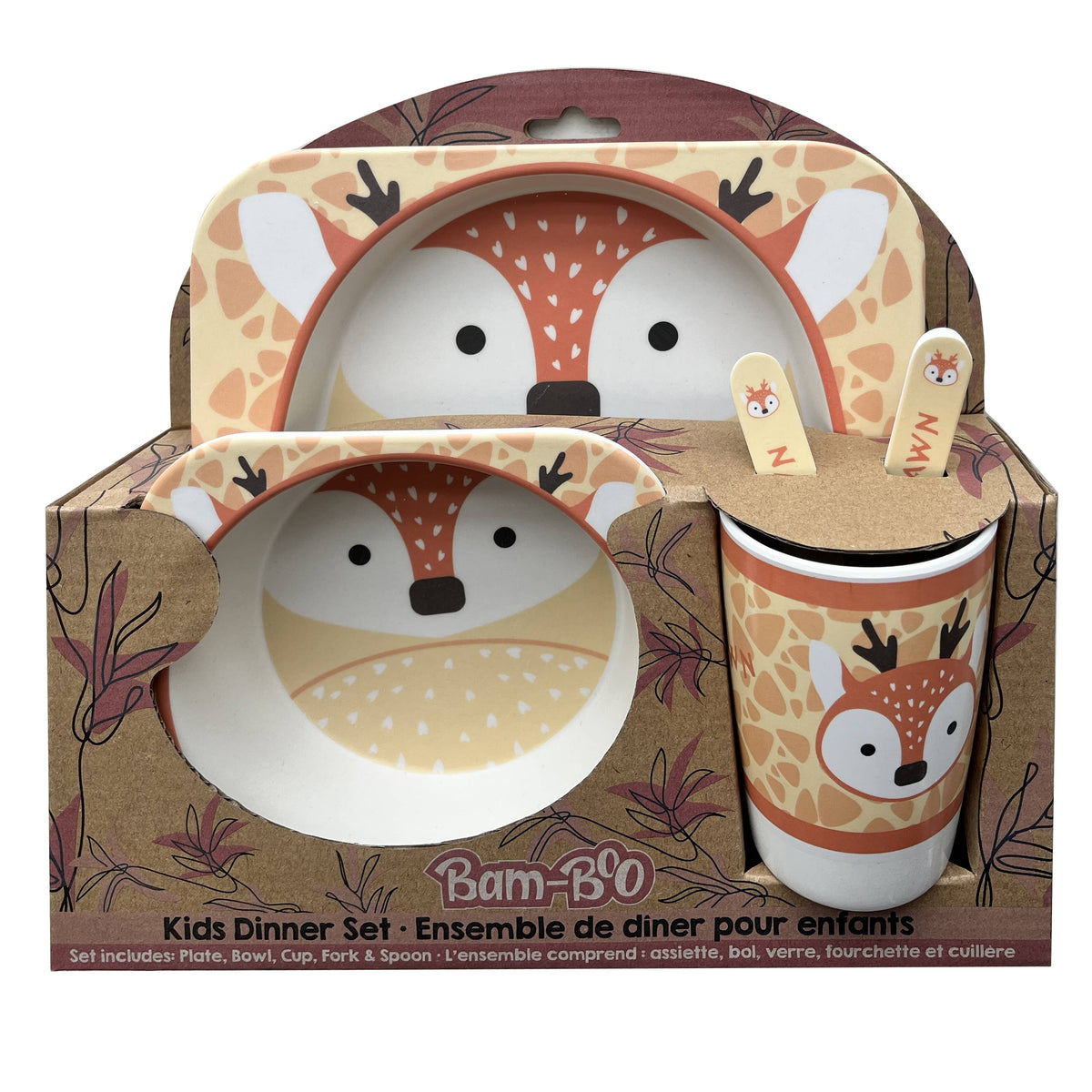 Kids Bamboo Dinner Set - Reindeer, 5 Piece