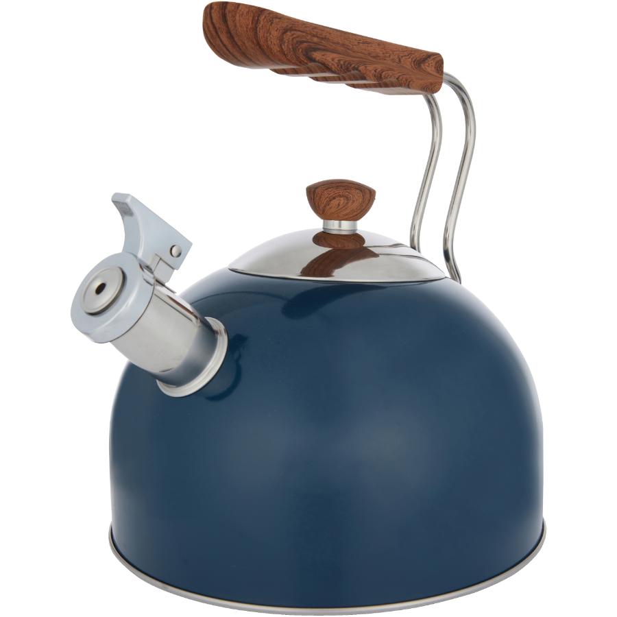 Tea Kettle with Short Wood Handle - Navy, 2.3 L