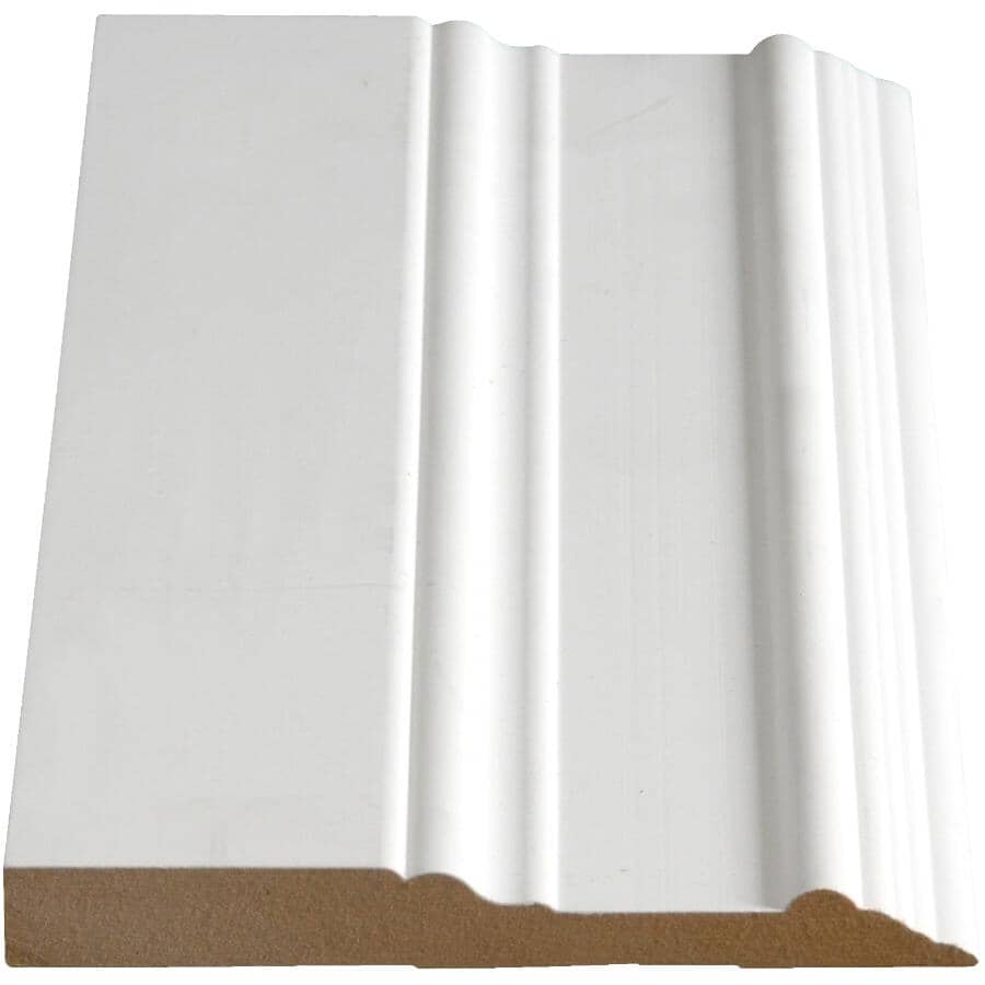 5/8" x 5" Medium Density Fibreboard Ultra Light Primed Colonial Baseboard Moulding, by Linear Foot