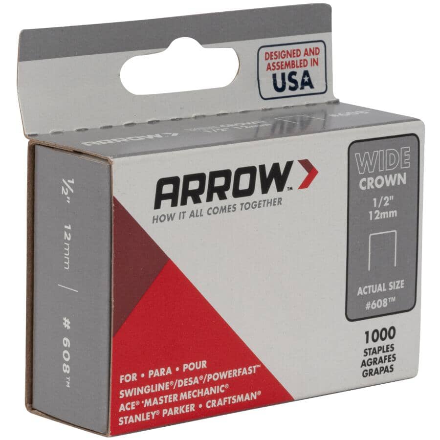 1000 Pack 1/2" Wide-Crown Staples, for #800X Stapler
