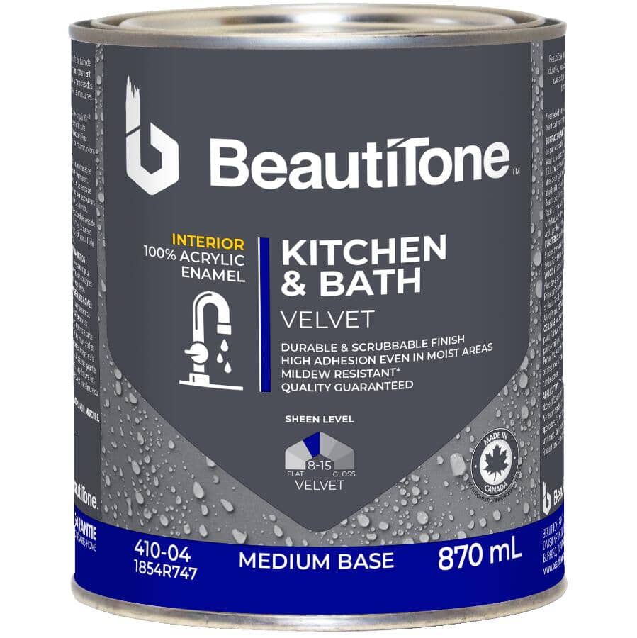 Interior Acrylic Latex Velvet Kitchen & Bath Paint - Medium Base, 870 ml