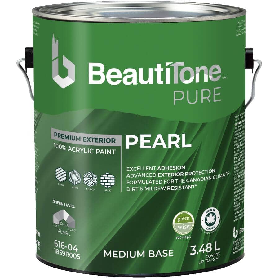 100% Acrylic Premium Exterior Pearl Paint - Medium Base, 3.48 L