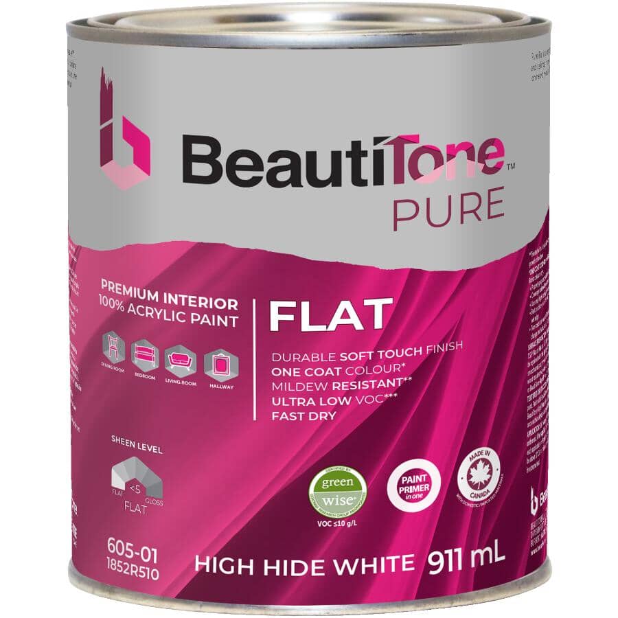 Premium Interior Latex Flat Paint & Primer - High Hide White, 911 ml