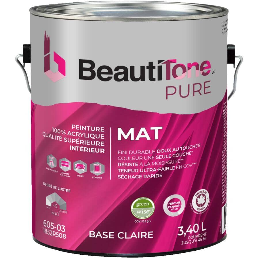 Premium Interior Latex Flat Paint & Primer - Clear Base, 3.4 L