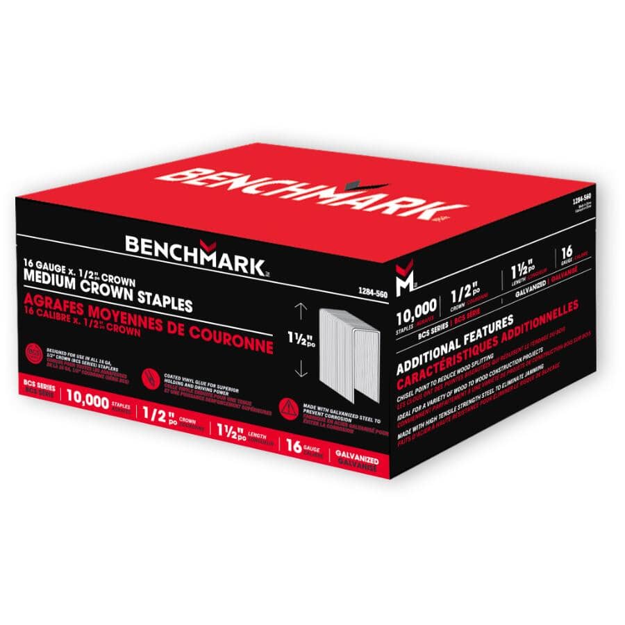 1-1/2" 16 Gauge Medium Crown Staples - 10,000 Pack