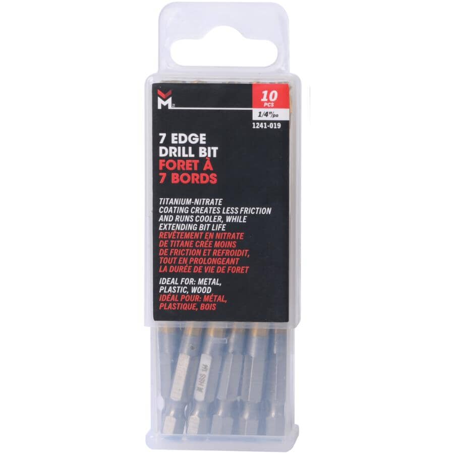 1/4" Titanium Drill Bit - 7 Edge, 10 Pack