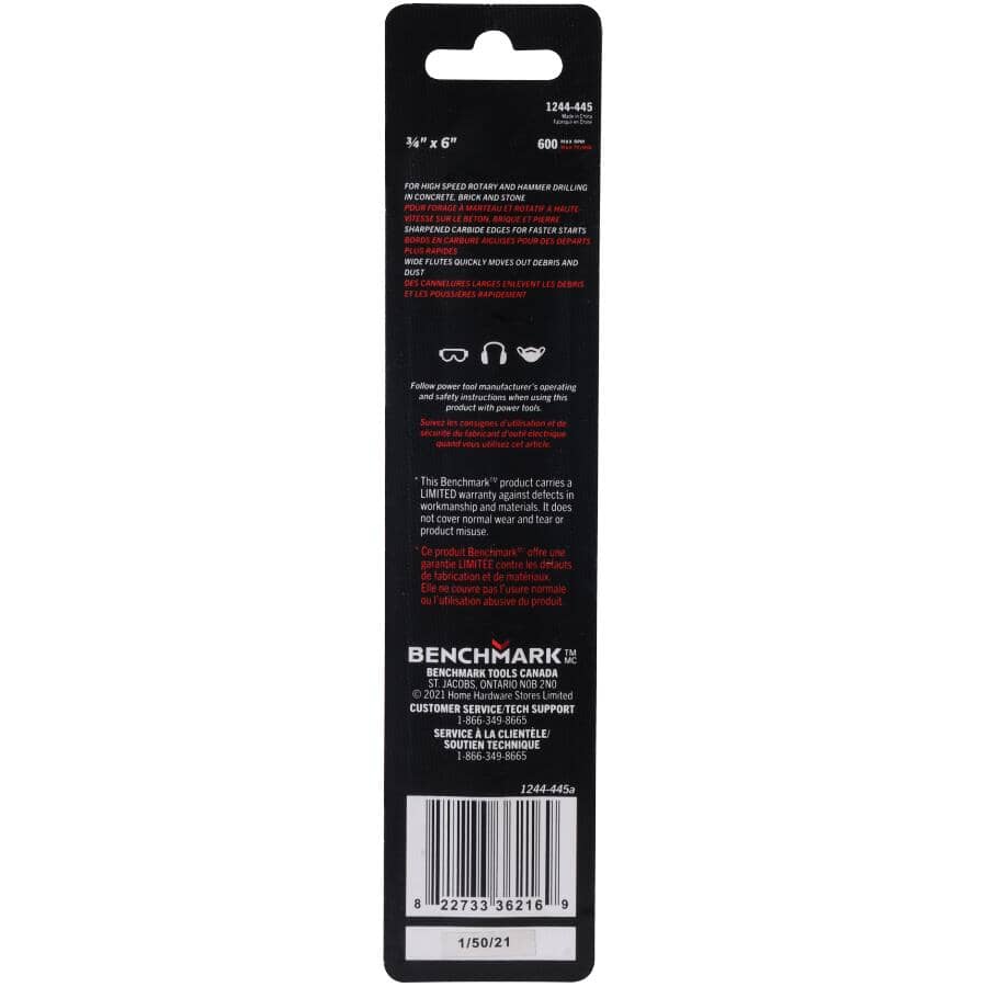 3/4" x 6" Tungsten Carbide Masonry Drill Bit