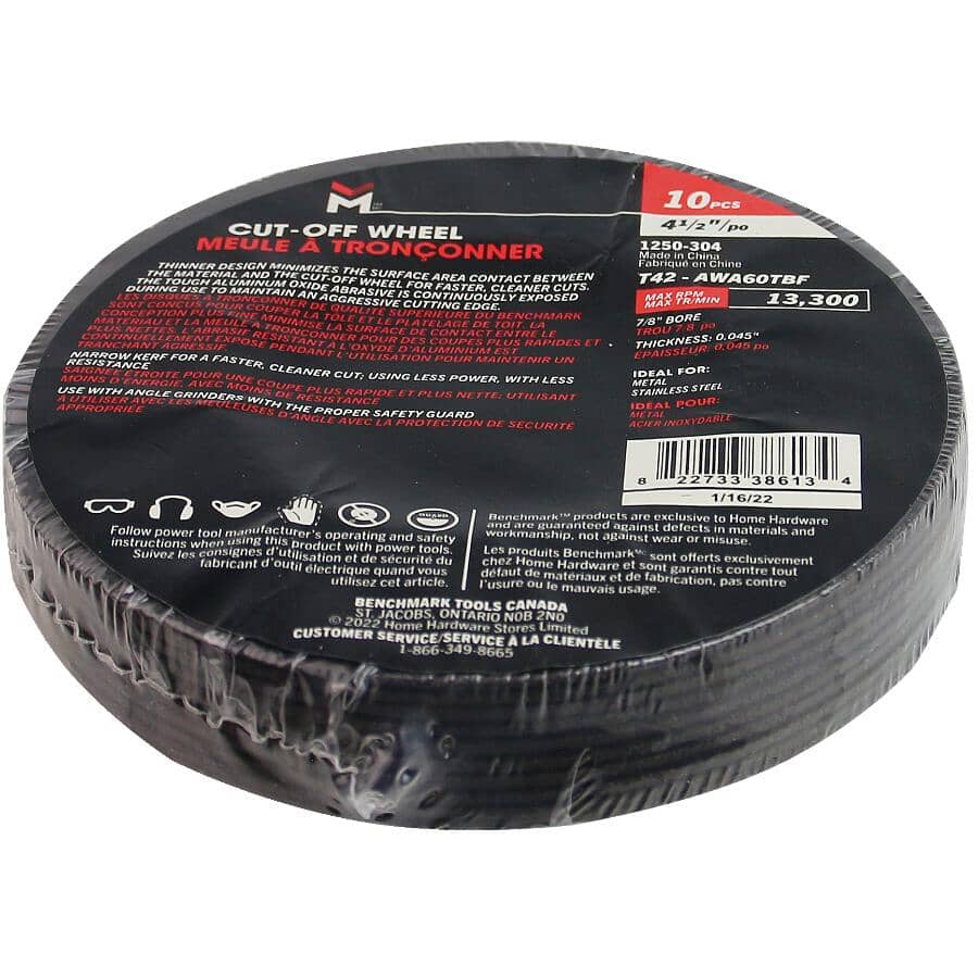 4-1/2" x 0.045" x 7/8" Depressed Centre Metal Cut-Off Wheels - 10 Pack