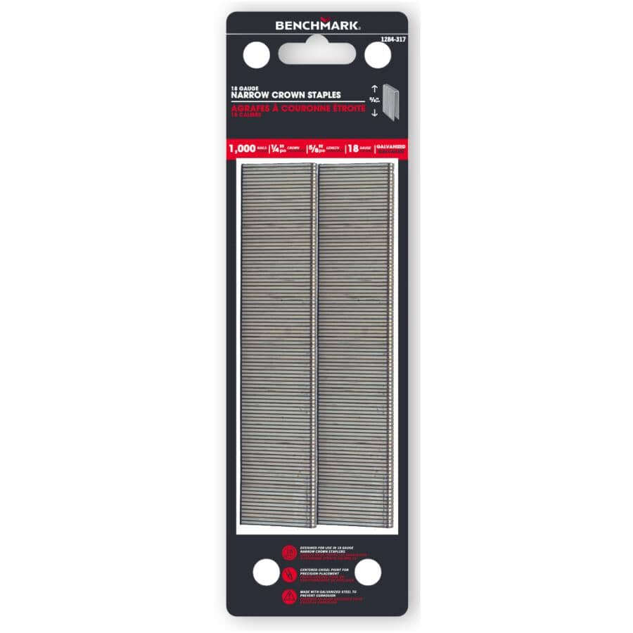 5/8" 18 Gauge Narrow Crown Staples - 1000 Pack