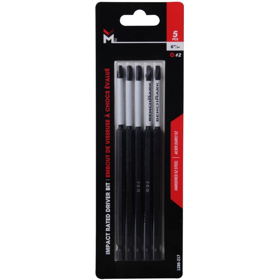 6" #2 Square Power Bits - 5 Pack