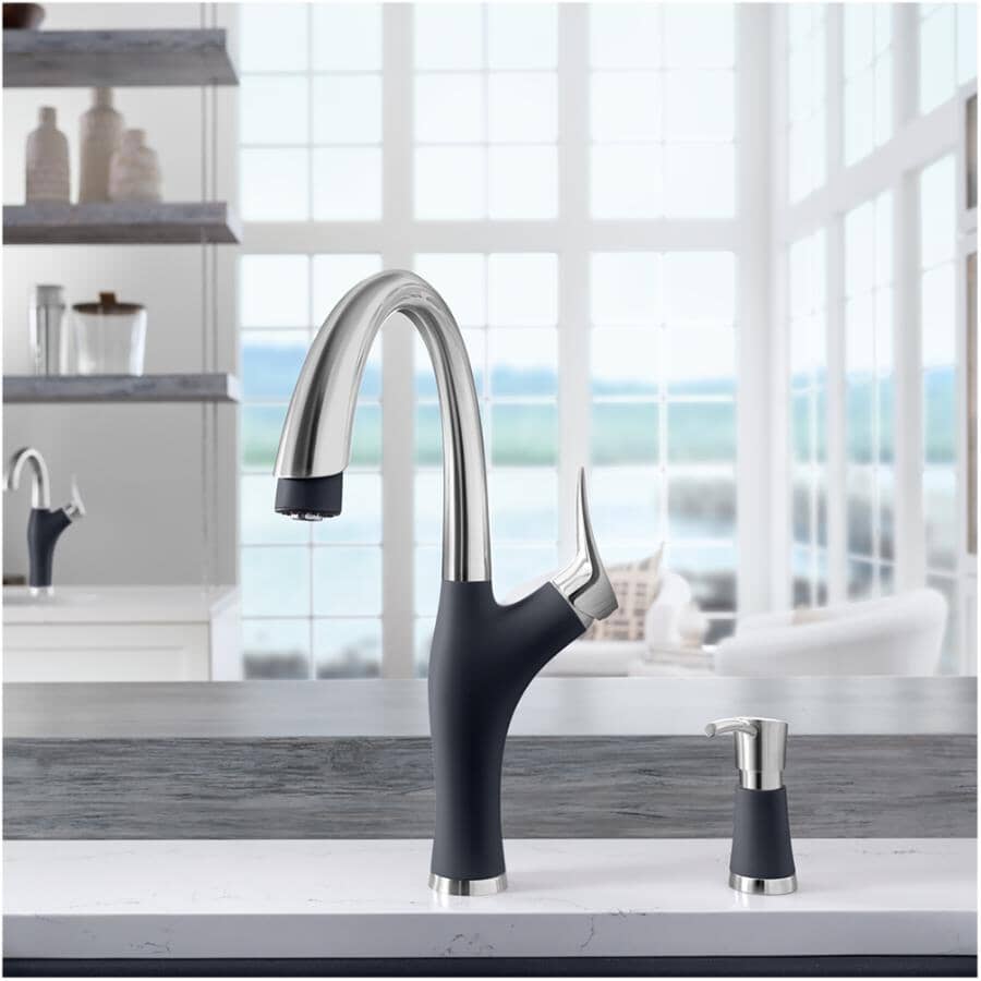 Artona Single Handle Pull-Down Kitchen Faucet - with Dual Spray, Anthracite & Stainless Steel