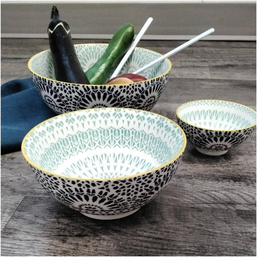 3 Piece Porcelain Serving Bowl Set - Paisley Blue
