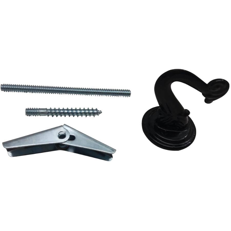 2 Pack 1-1/2" Black Swag Ceiling Hooks