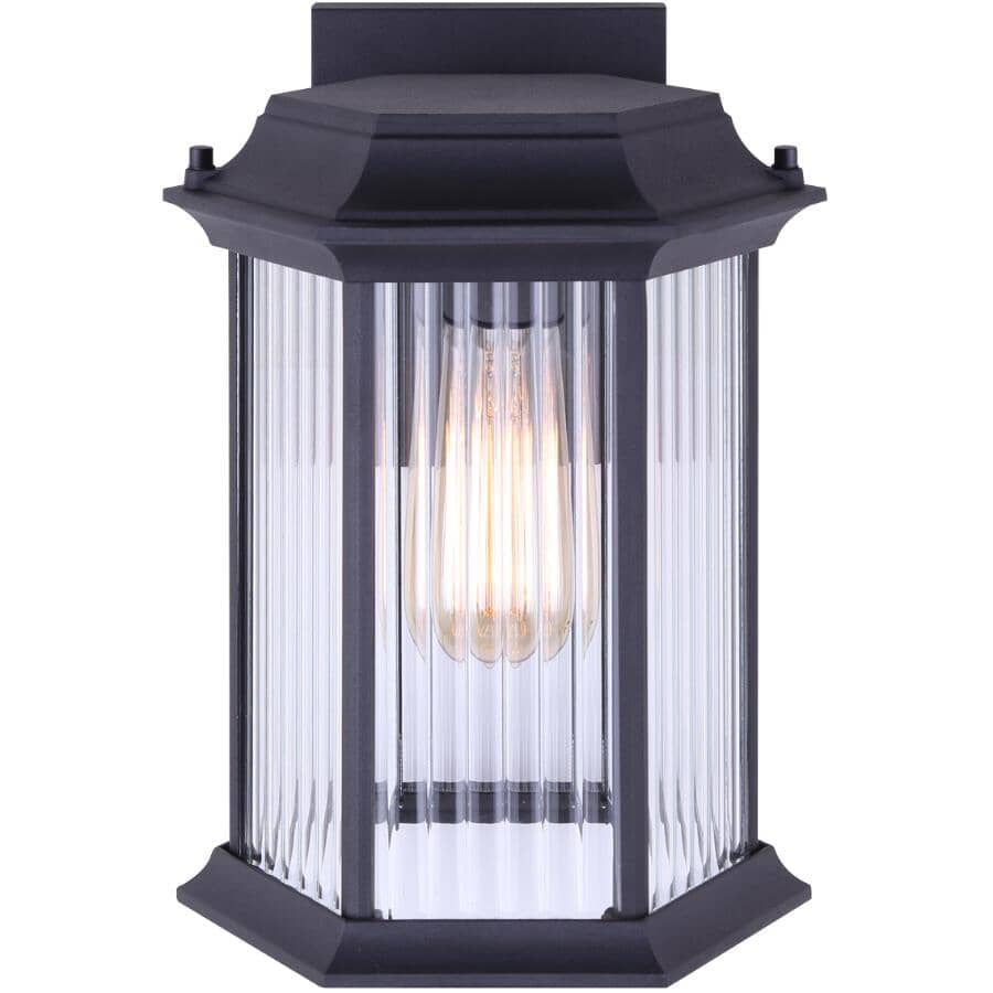 Kitley Outdoor Downward Coach Light Fixture - Black with Clear Ribbed Glass, 11"