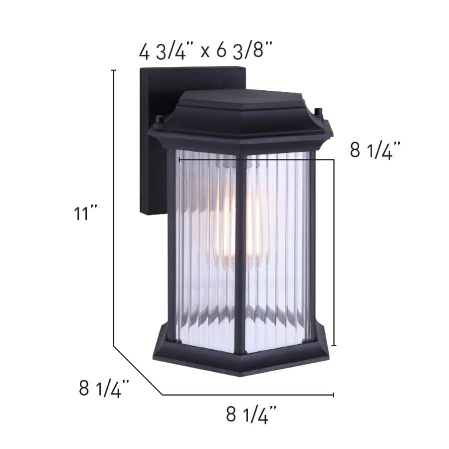 Kitley Outdoor Downward Coach Light Fixture - Black with Clear Ribbed Glass, 11"