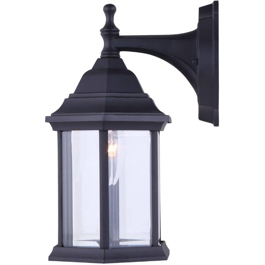 Outdoor Downward Coach Light Fixture - Black with Clear Bevelled Glass, 12"