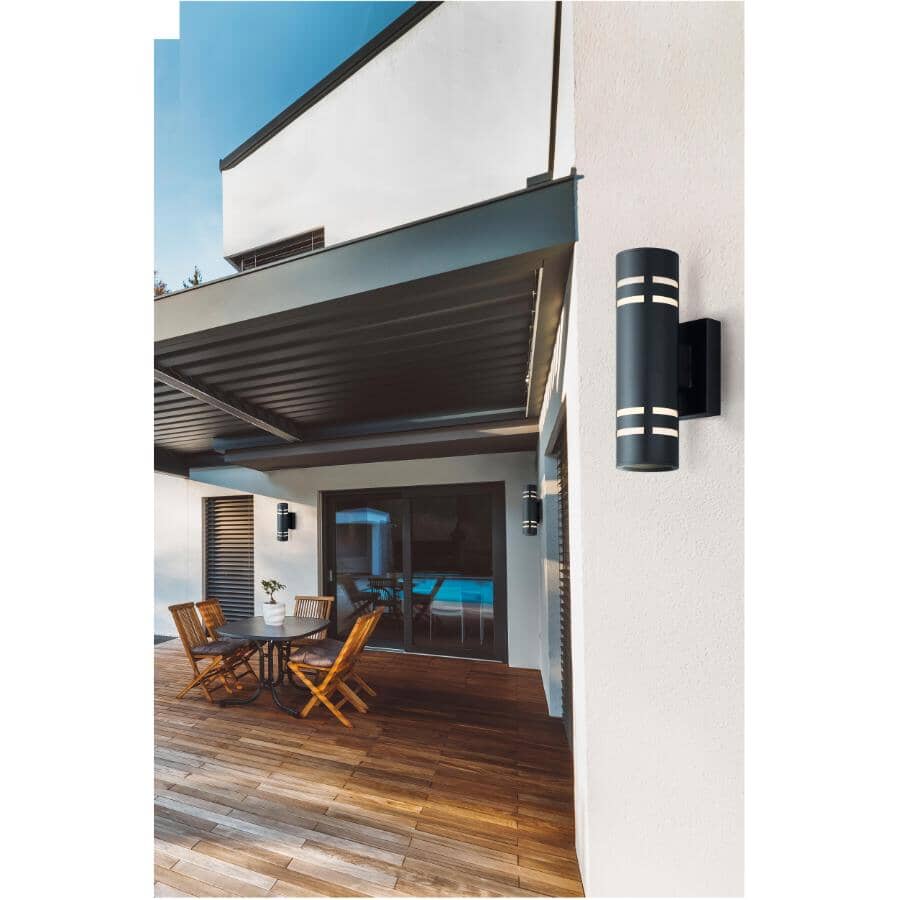Tay Outdoor Cylindrical Upward & Downward Light Fixture - Black, 13"