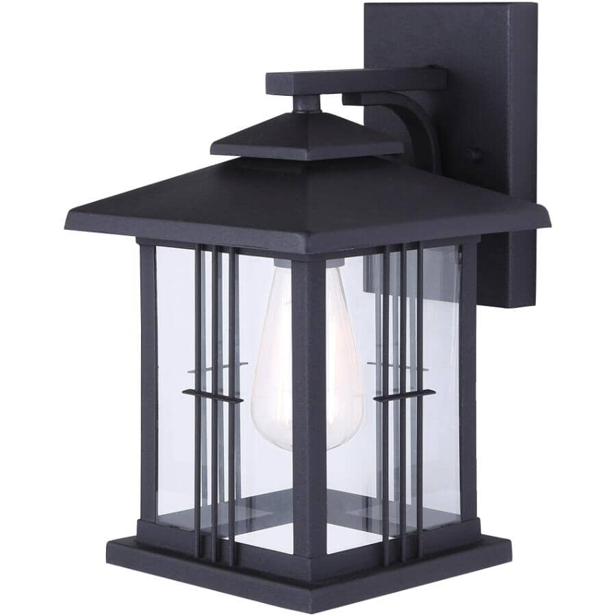 Yuna Outdoor Downward Coach Light Fixture - Black with Clear Glass, 12-1/2''