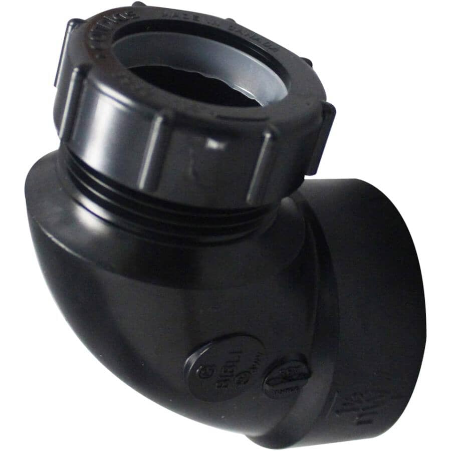 1-1/2" Hub x 1-1/4" Slip ABS 90 Degree Trap Adapter