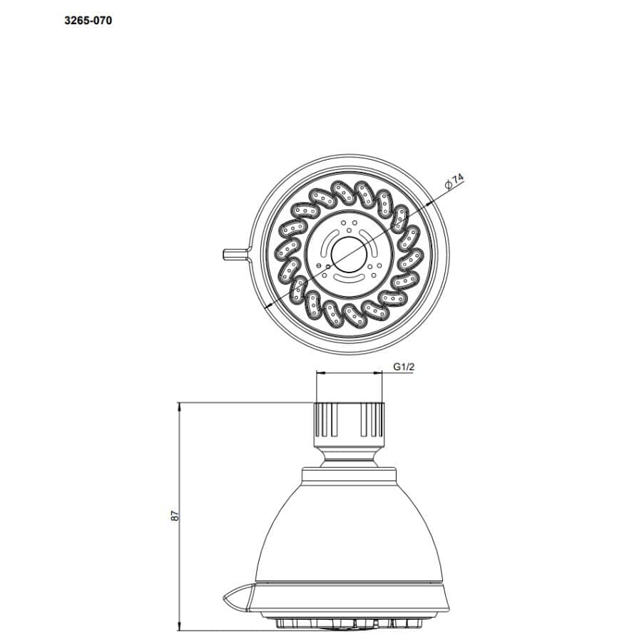 3 Setting Wall Mount Showerhead - White