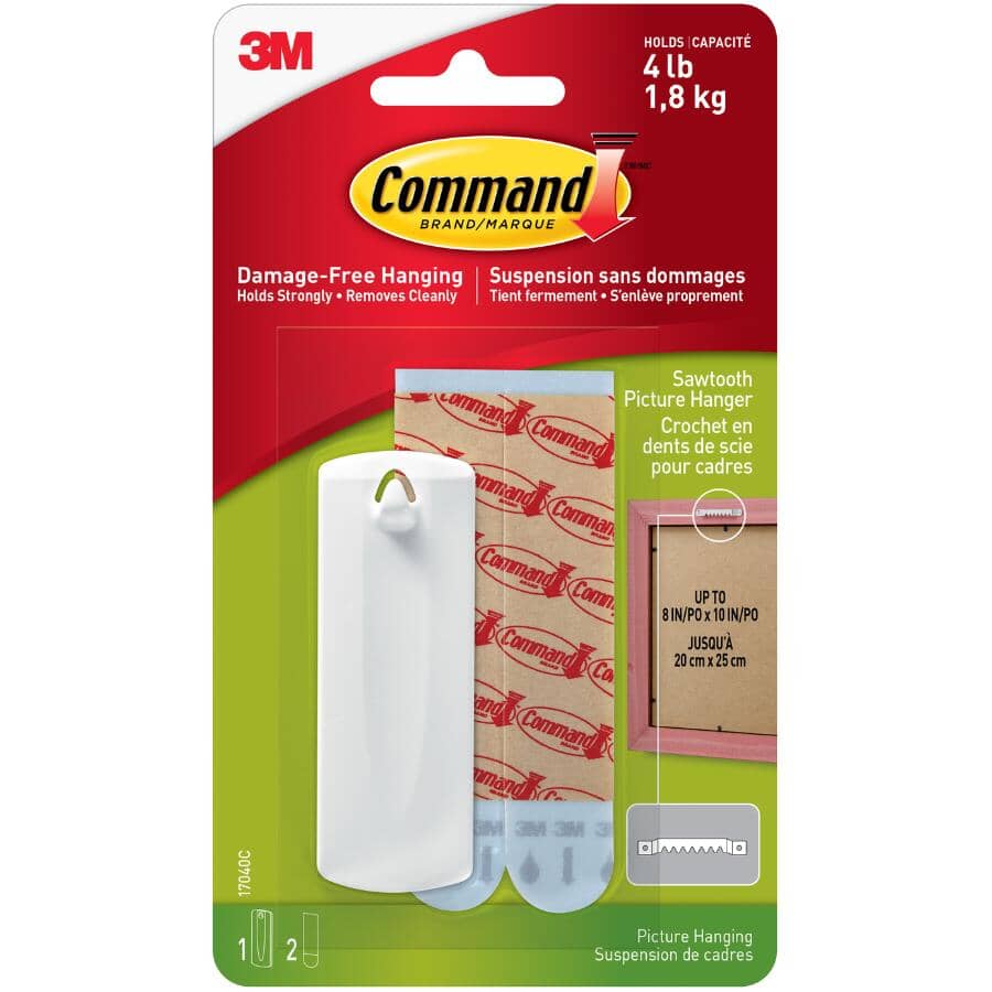 1 Hanger Plus 2 Strips Adhesive 4lb Picture Hanger