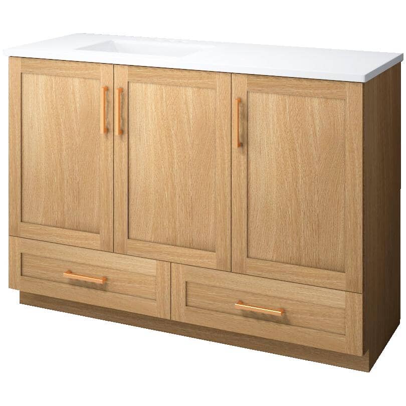 49" x 19" Marien Vanity with Cultured Marble Top - 3 Doors + 2 Drawers, Brown