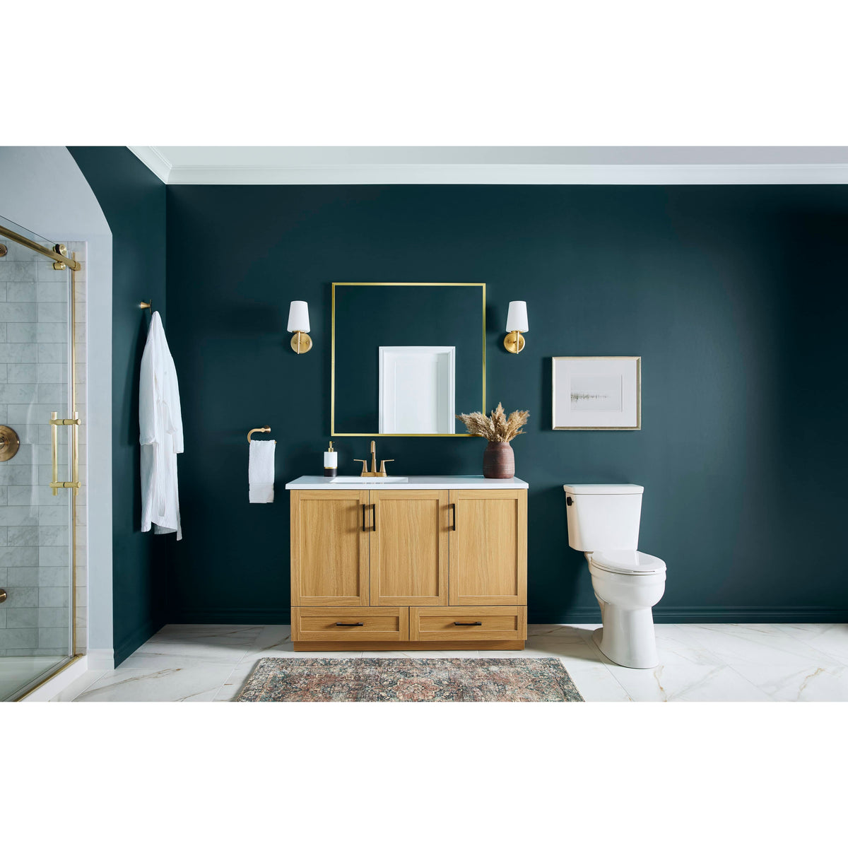 49" x 19" Marien Vanity with Cultured Marble Top - 3 Doors + 2 Drawers, Brown