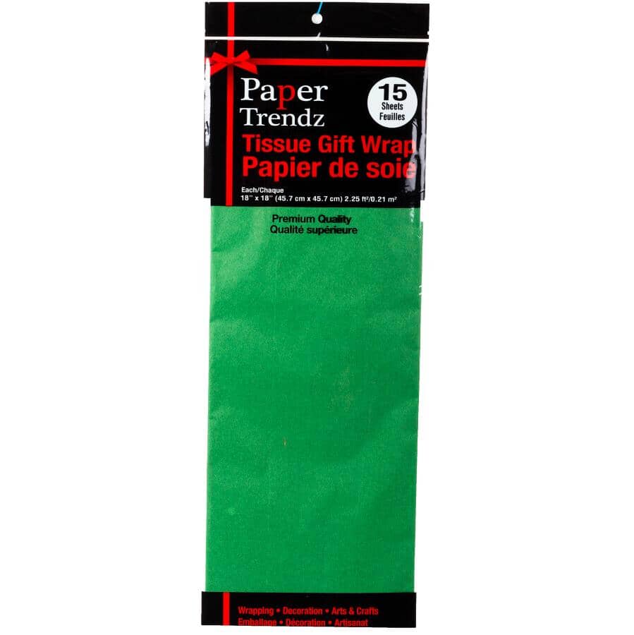 Green Tissue Paper - 15 Sheets, 18" x 18"