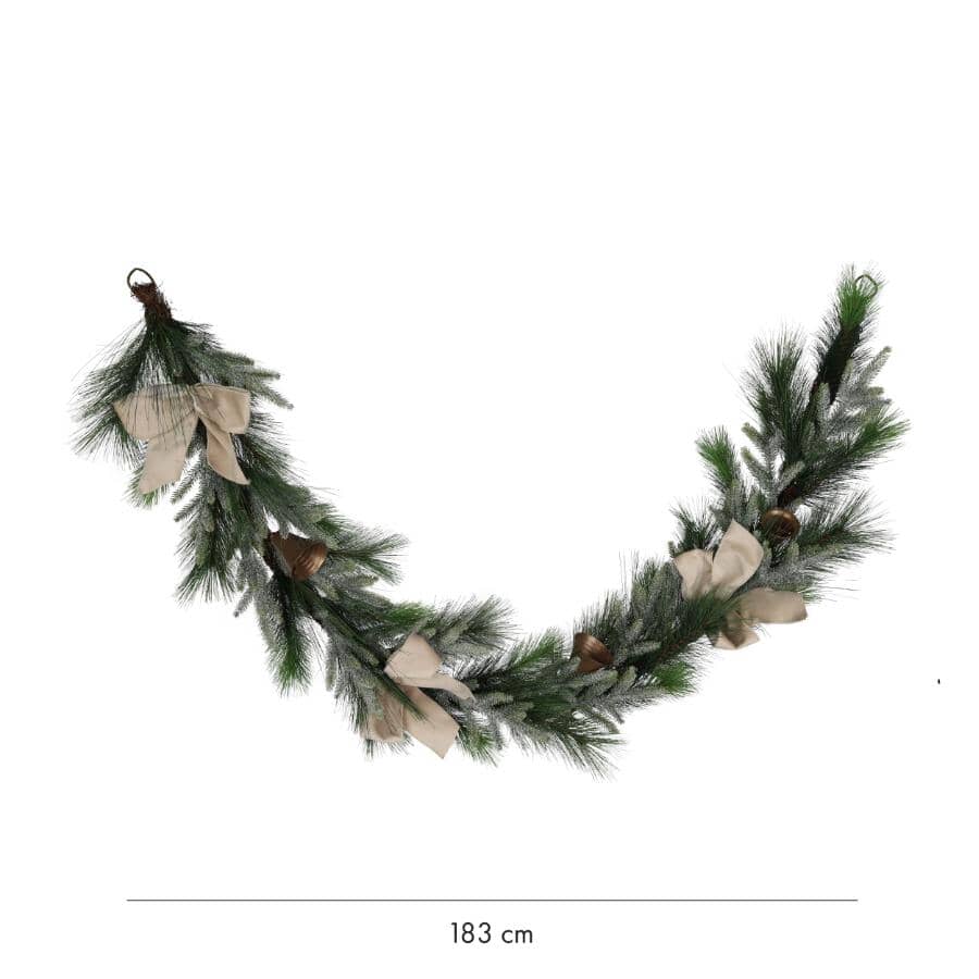 6' Mixed Garland - with Beige Bows & Bells