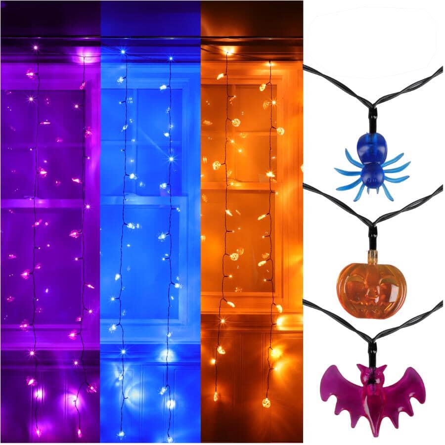 Halloween Curtain 96 LED Light Set - Blue Spiders