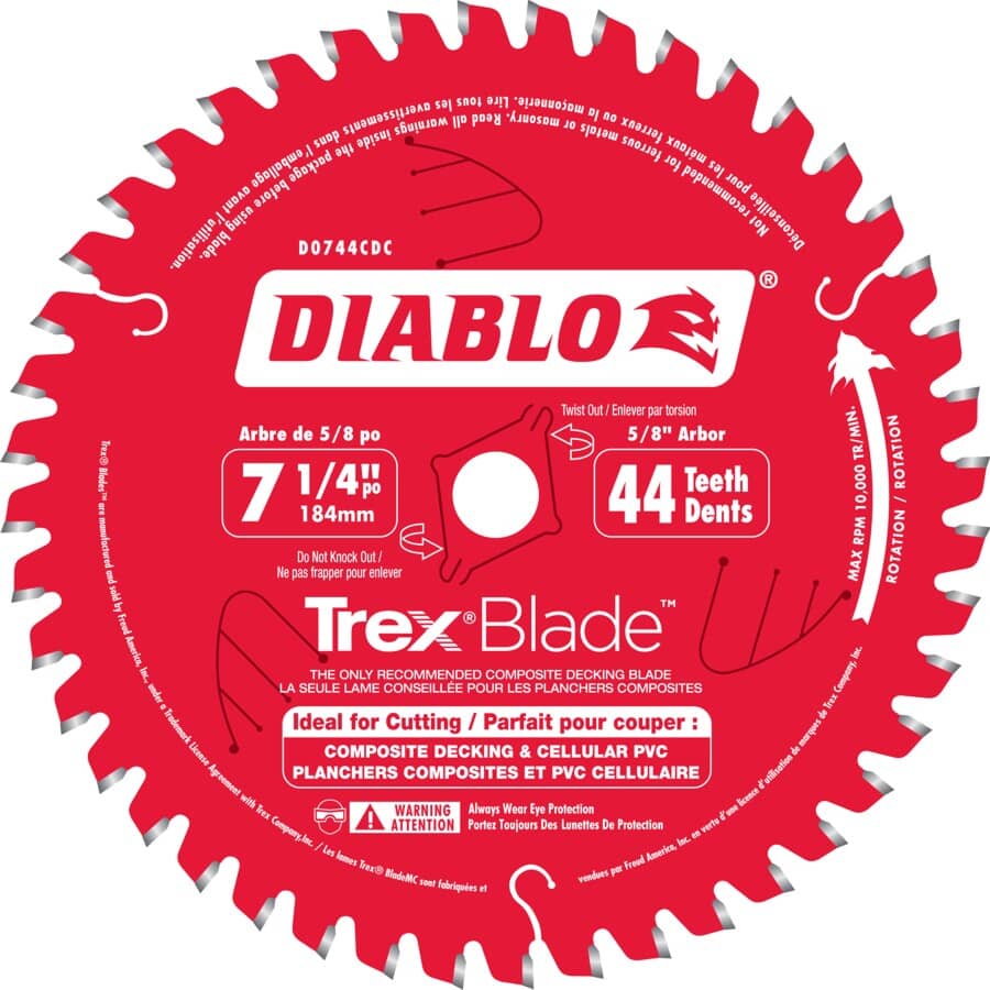 7-1/4" 44 Tooth Carbide Composite Deck Circular Saw Blade