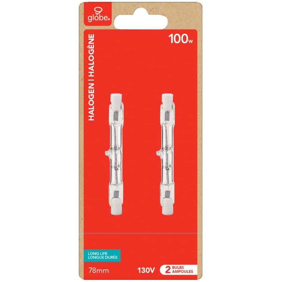 100W T3 RSC Base Halogen Light Bulbs - 78 mm, 2 Pack