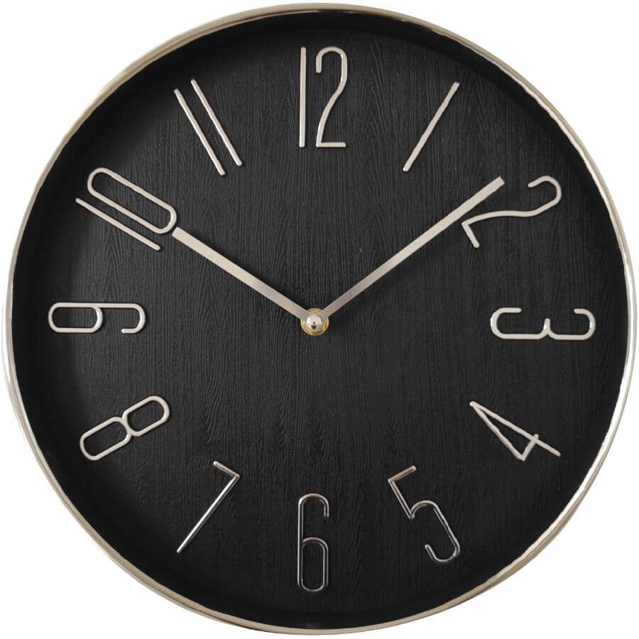 12" Round Wall Clock - Black & Silver