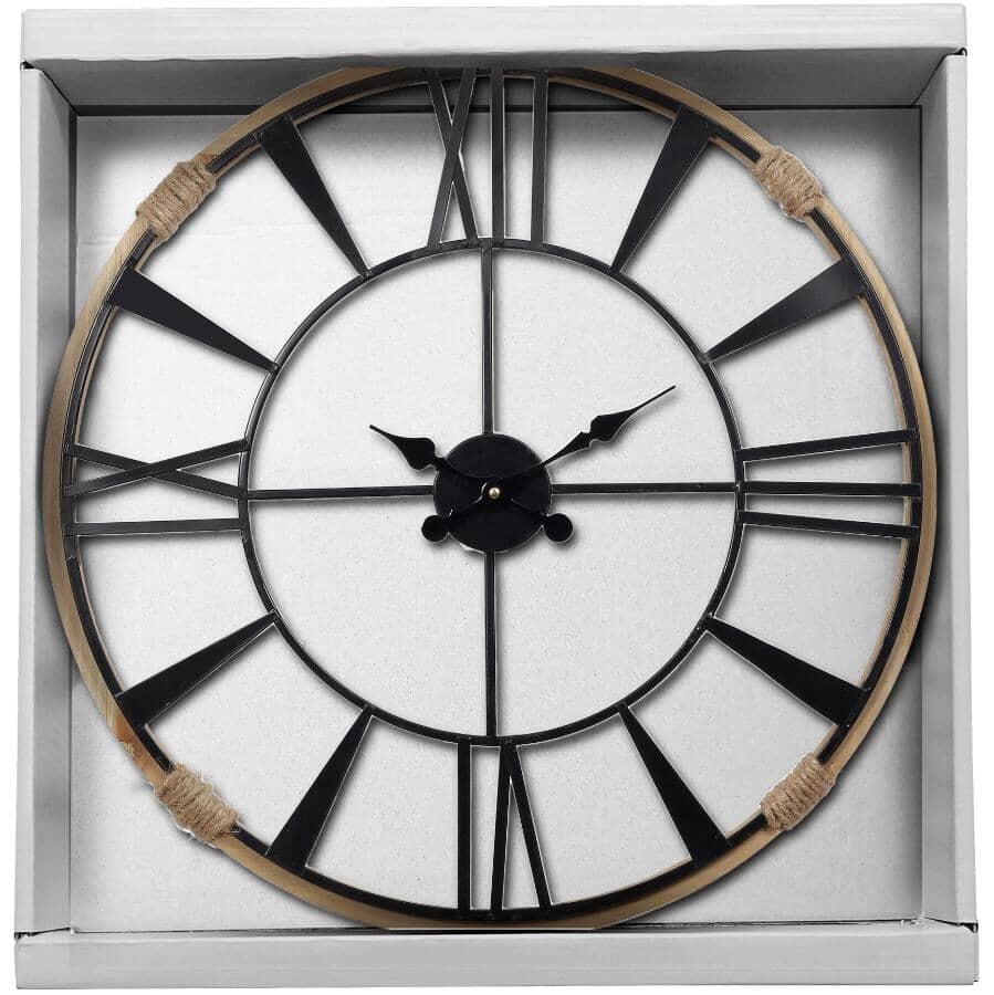 24" Round Wall Clock - Wood/Metal