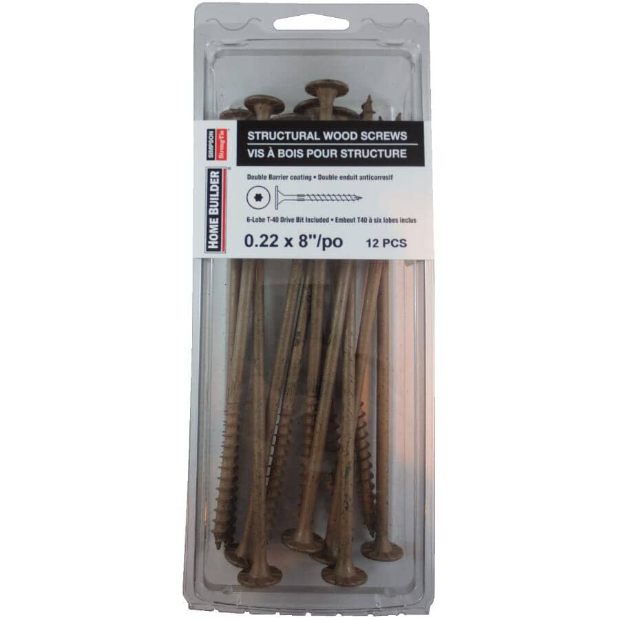 8" Structural Wood Screws - 12 Pack