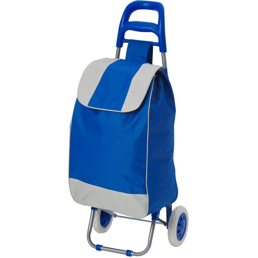 2-Wheel Foldable Shopping Cart with Bag - Blue & Grey, 37" x 13.5" x 10.5"