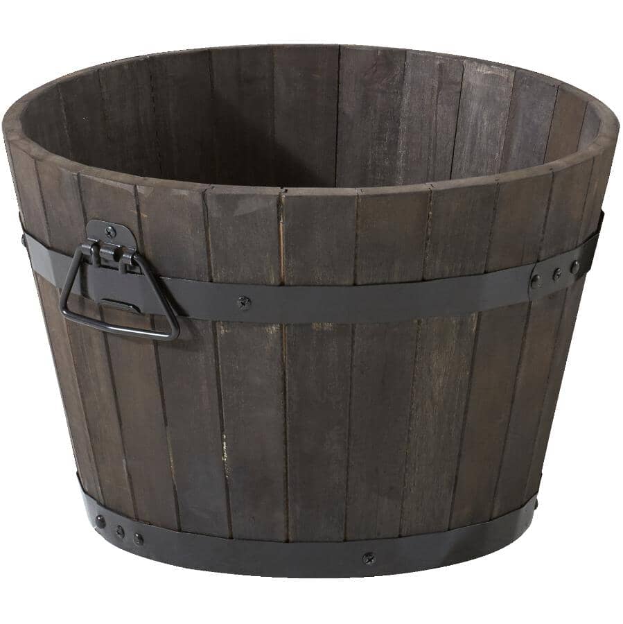 14.5" Acacia Wood Barrel Planter