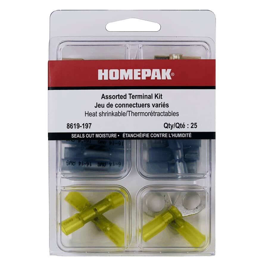 25 Pack Heat Shrink Terminals, Assorted Styles
