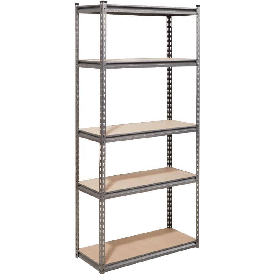 14" x 34" x 72" 5 Shelf Powder Coated Speckled Finish Metal/Wood Shelving Unit