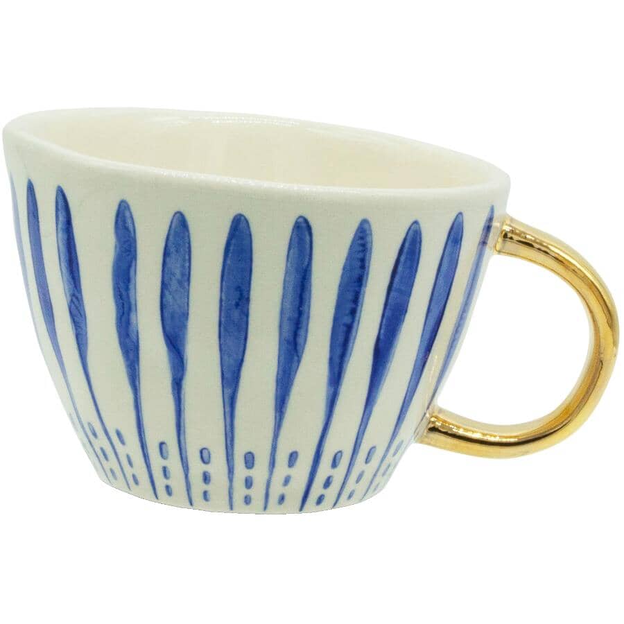 Stoneware Coffee Mug with Gold Handle - Blue, 12 oz