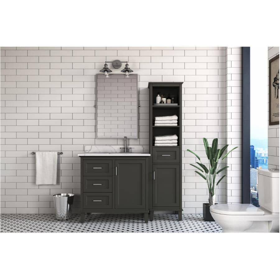 36" W x 22" D Windsor Vanity with Quartz Stone Top - Single Door + Three Drawers, Charcoal