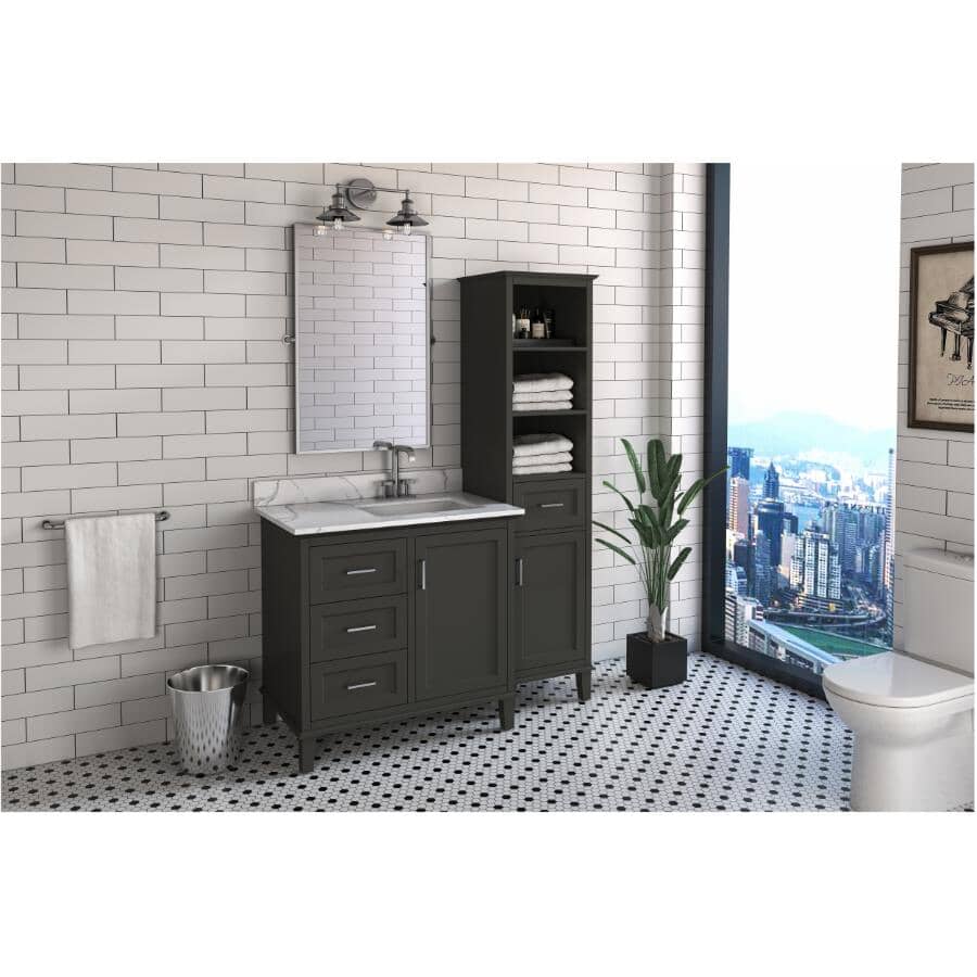 36" W x 22" D Windsor Vanity with Quartz Stone Top - Single Door + Three Drawers, Charcoal