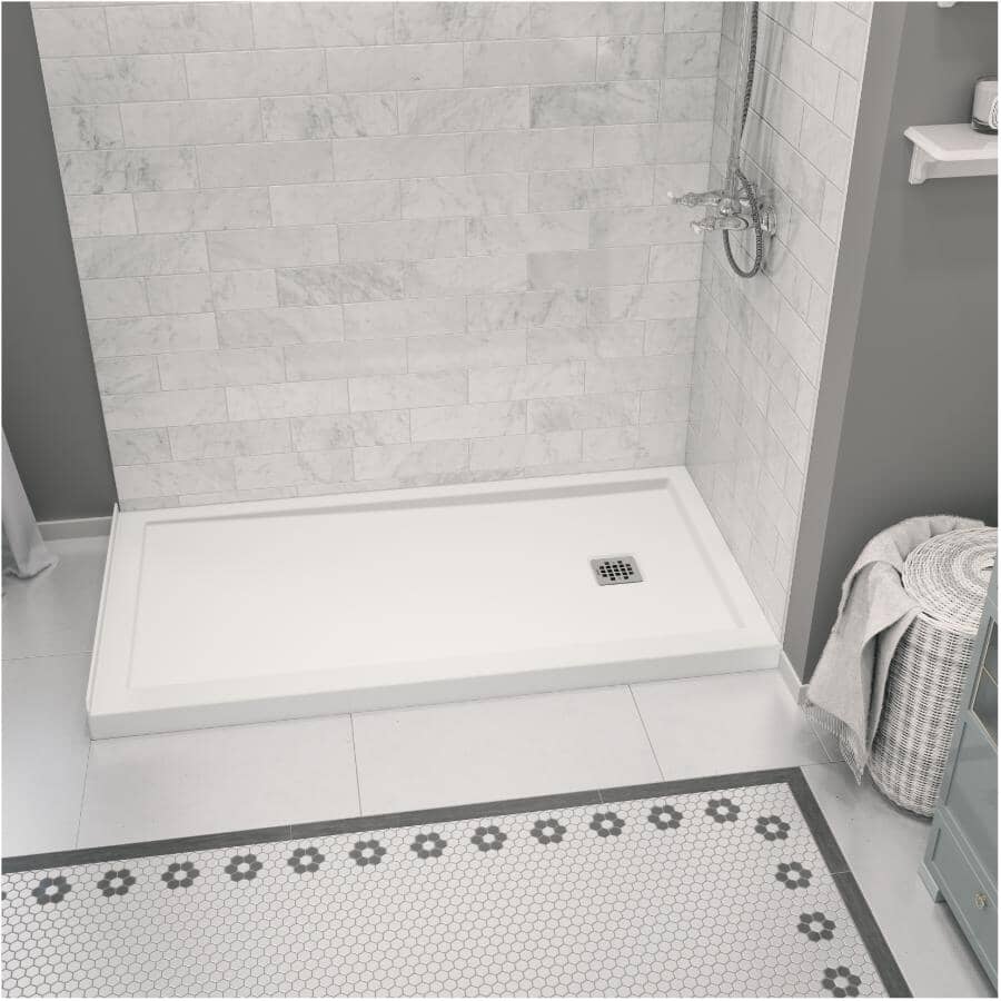 60" x 32" Zone Shower Base - with Right Hand Drain, White