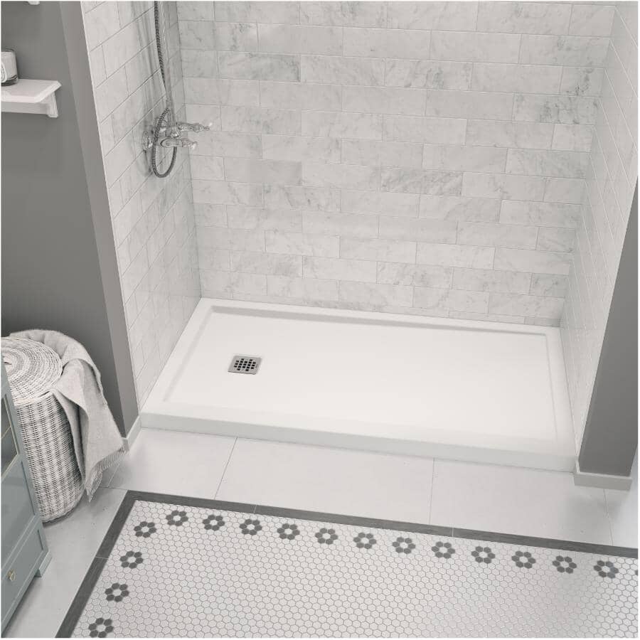 60" x 32" Zone Shower Base - with Left Hand Drain, White