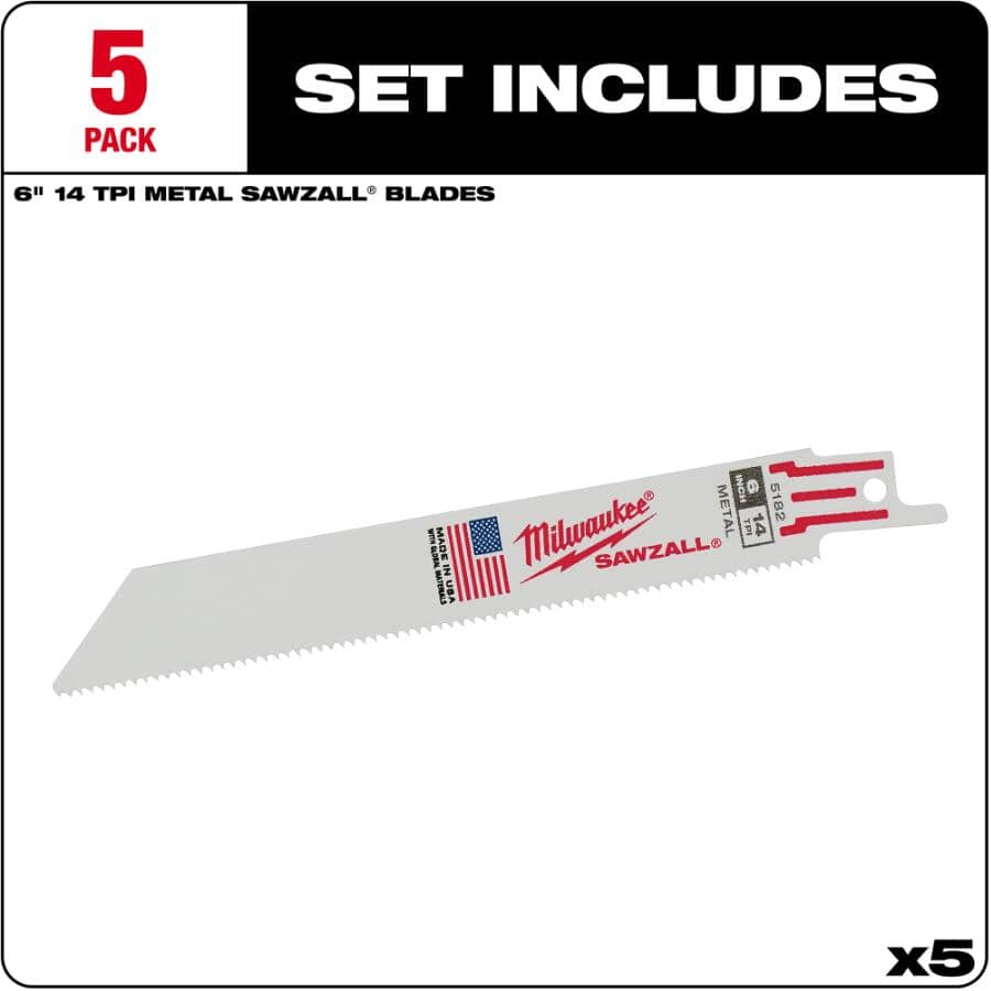 6" 14 TPI Sawzall Reciprocating Saw Blades - 5 Pack