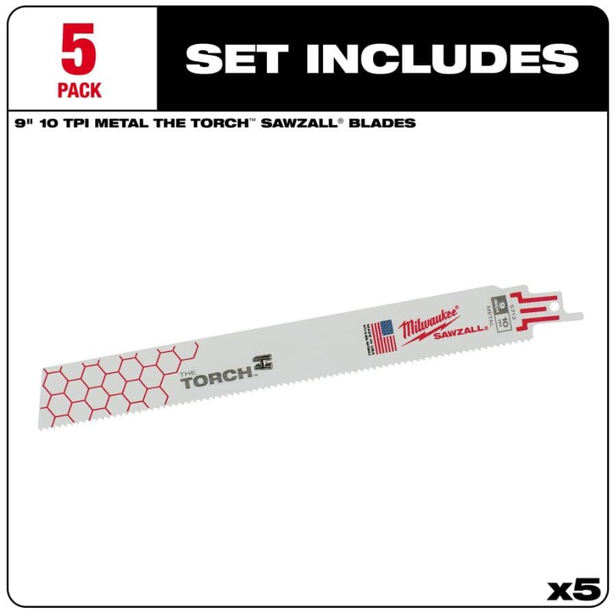 9" 10 TPI Sawzall The Torch Reciprocating Saw Blades - 5 Pack