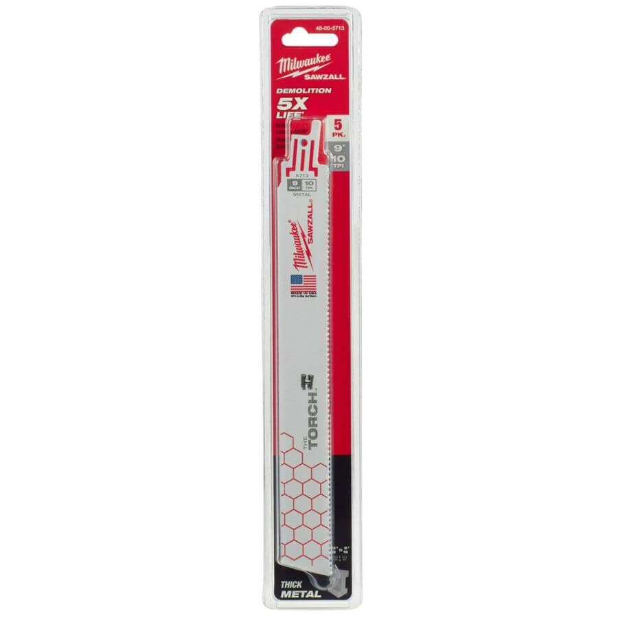 9" 10 TPI Sawzall The Torch Reciprocating Saw Blades - 5 Pack