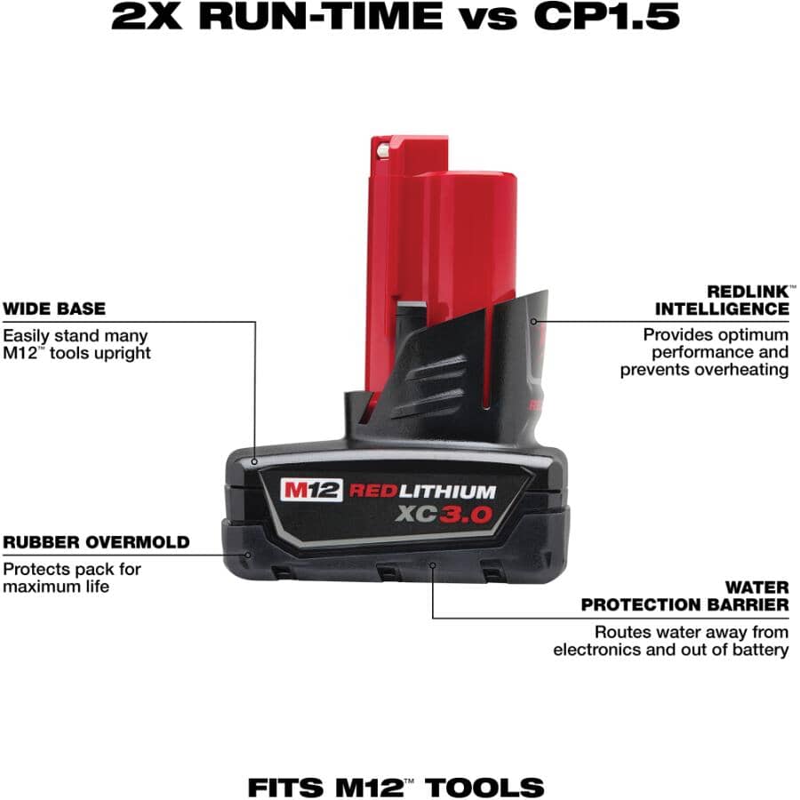 M12 12V Lithium-Ion Extended Capacity 3.0 Ah Redlithium Battery - 2 Pack